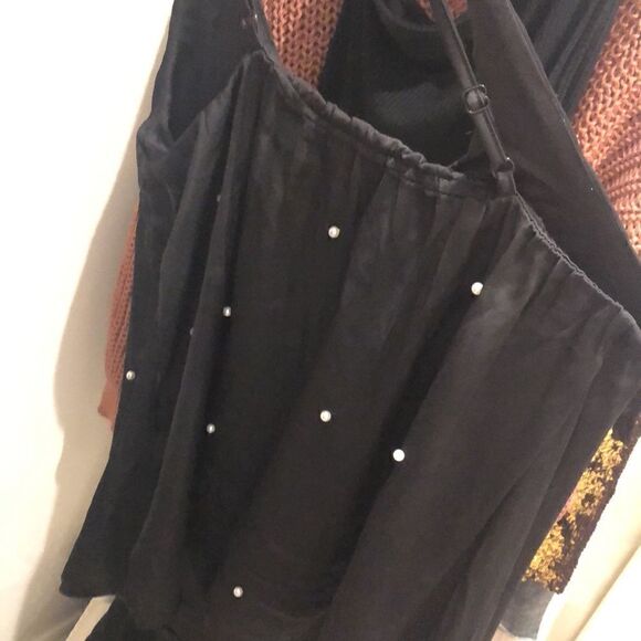 Vici black silk tank top with pearl details XS - Picture 4 of 4